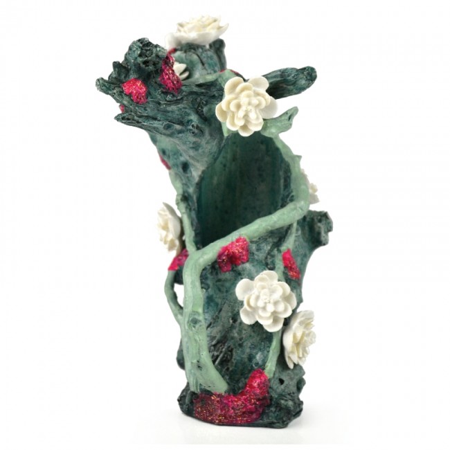 Декоративная фигура "Зеленый пень с цветами", Flower trunk ornament green